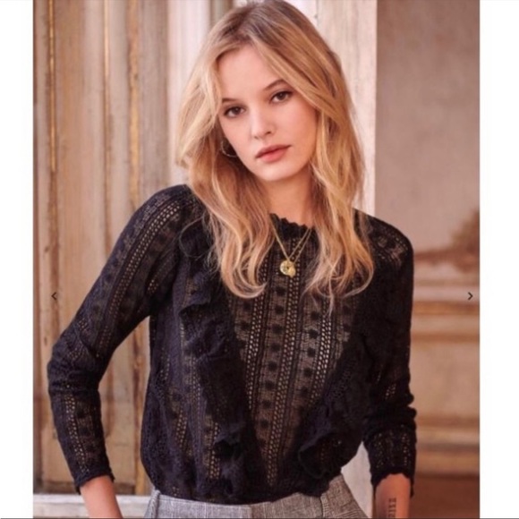 Sezane Tops - Sezane Madeleine Blouse Ruffle Crochet Long Sleeve